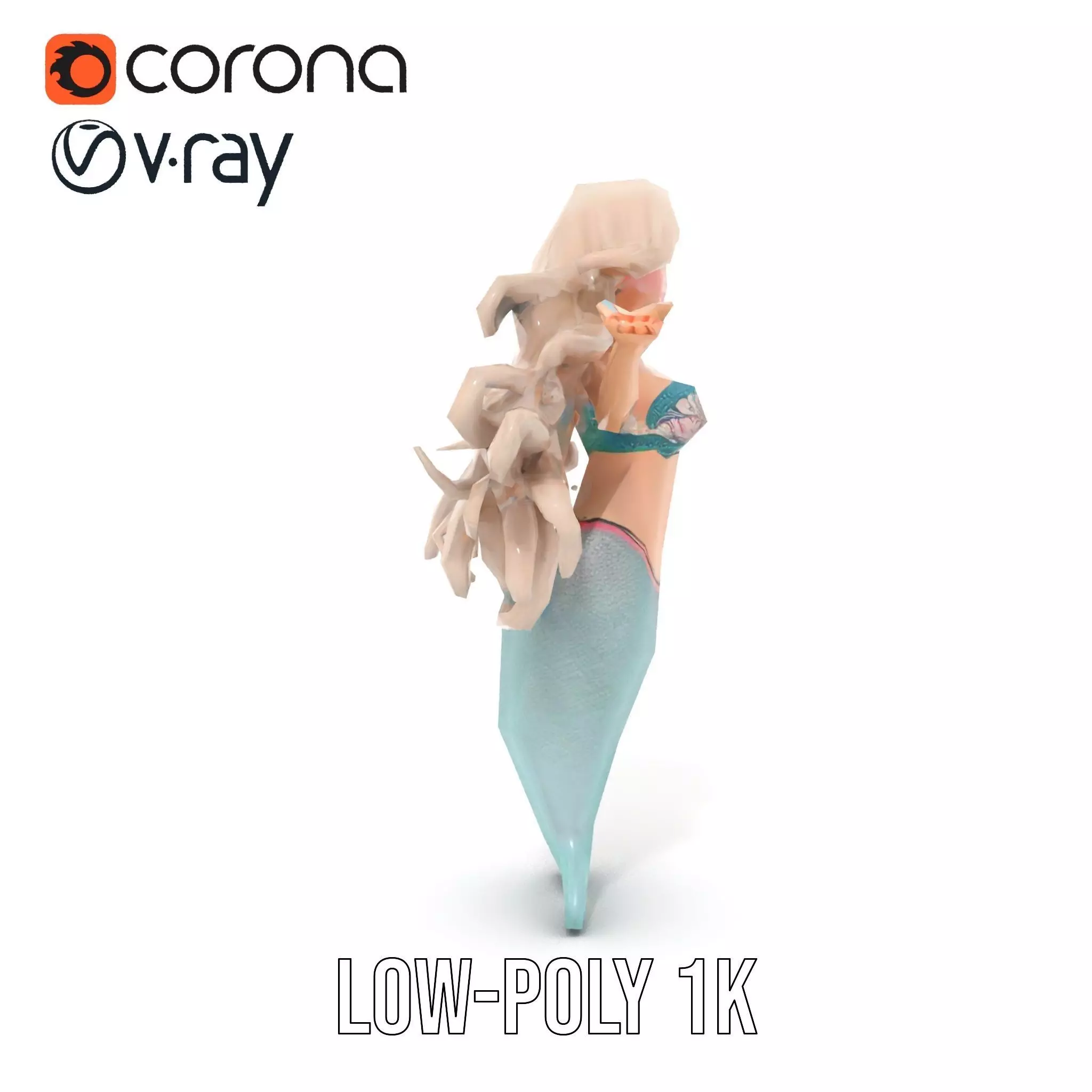 Elegant Mermaid Rigged and Animated Character Model Low-poly 3D model_11