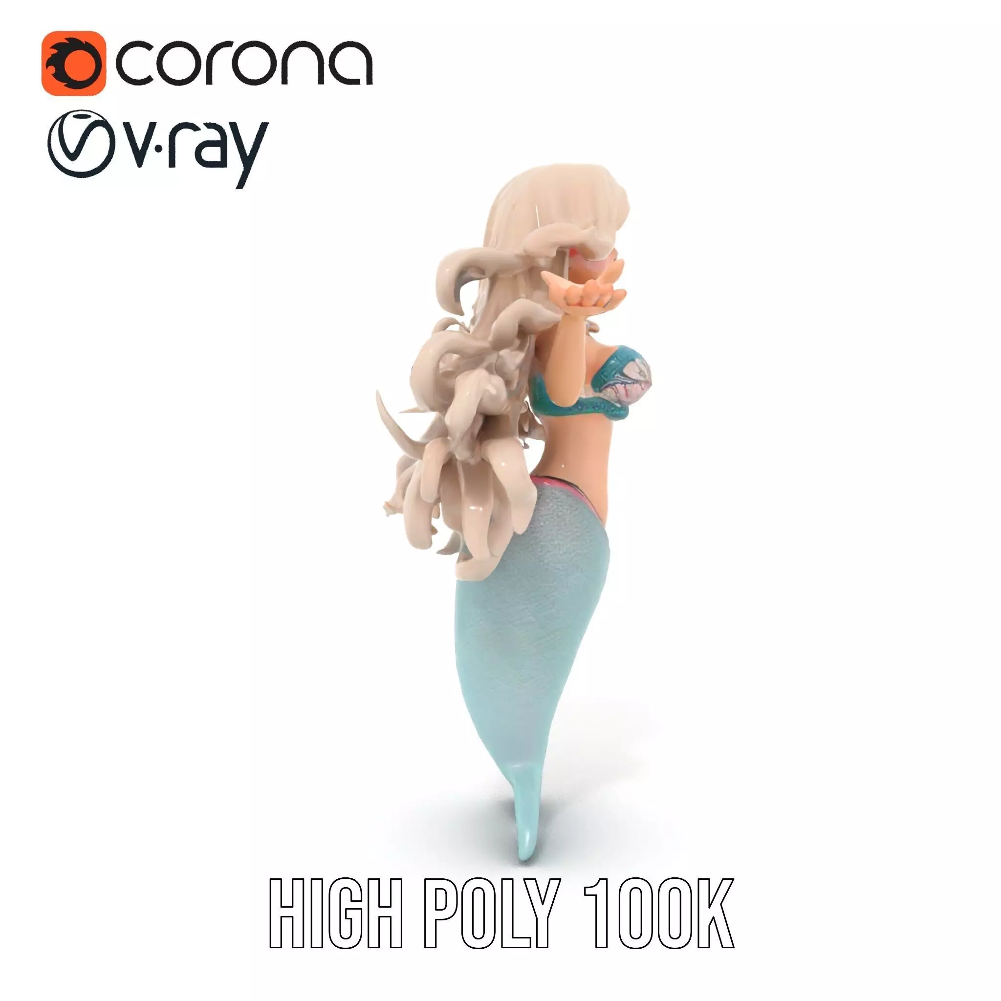 Elegant Mermaid Rigged and Animated Character Model Low-poly 3D model_26