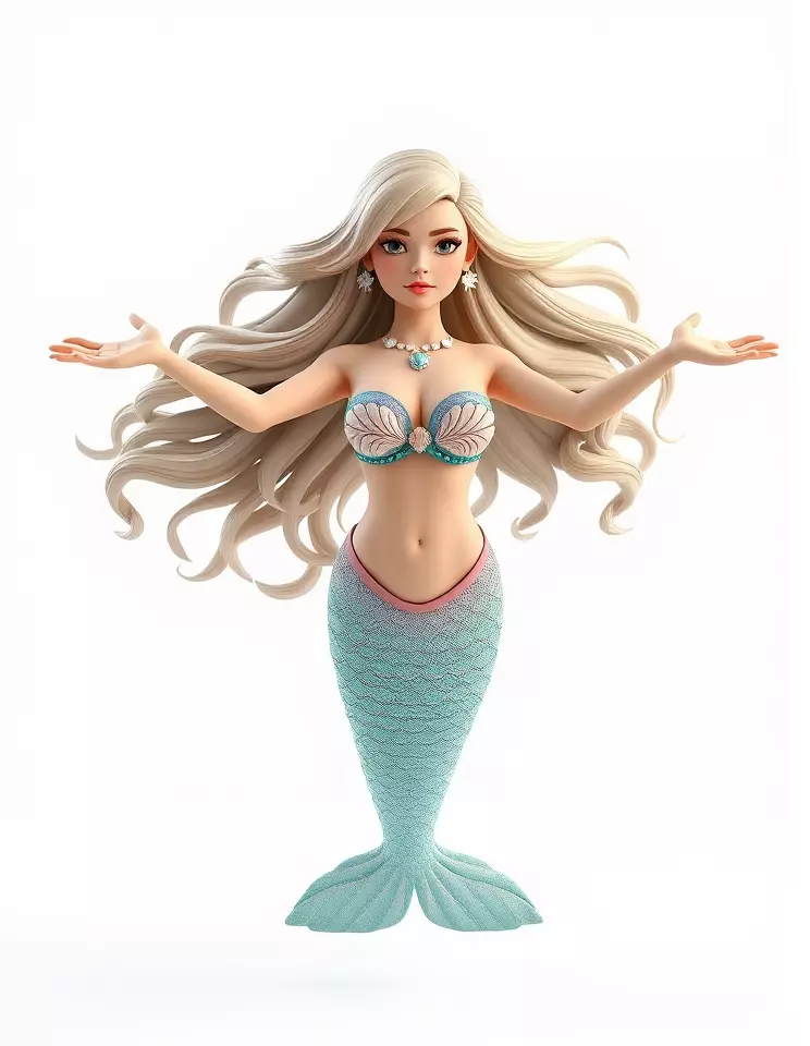 Elegant Mermaid Rigged and Animated Character Model Low-poly 3D model_3
