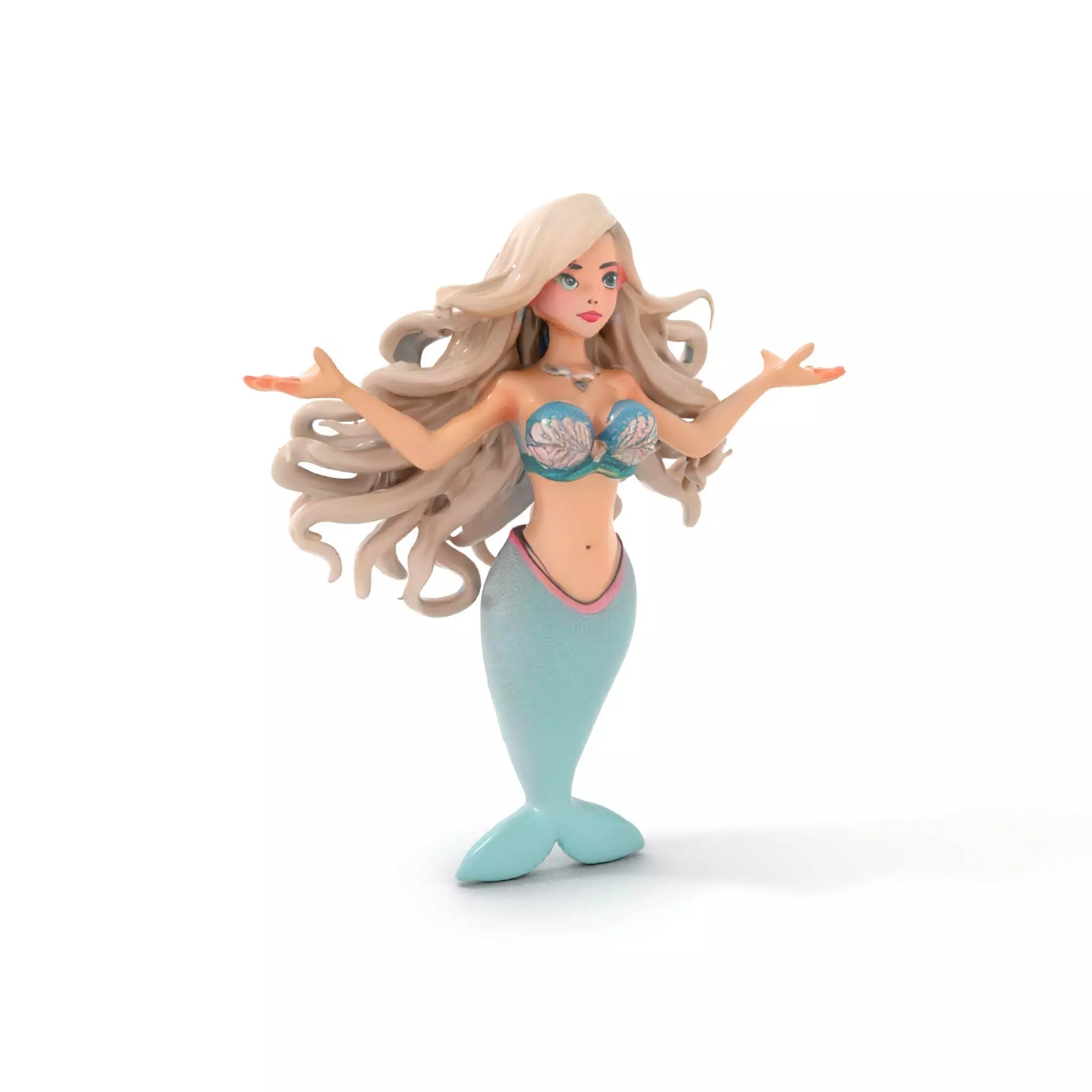 Elegant Mermaid Rigged and Animated Character Model Low-poly 3D model_0