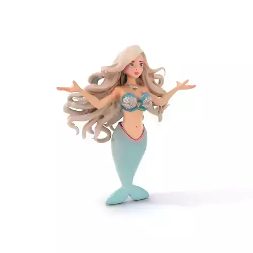 Elegant Mermaid Rigged and Animated Character Model Low-poly 3D model