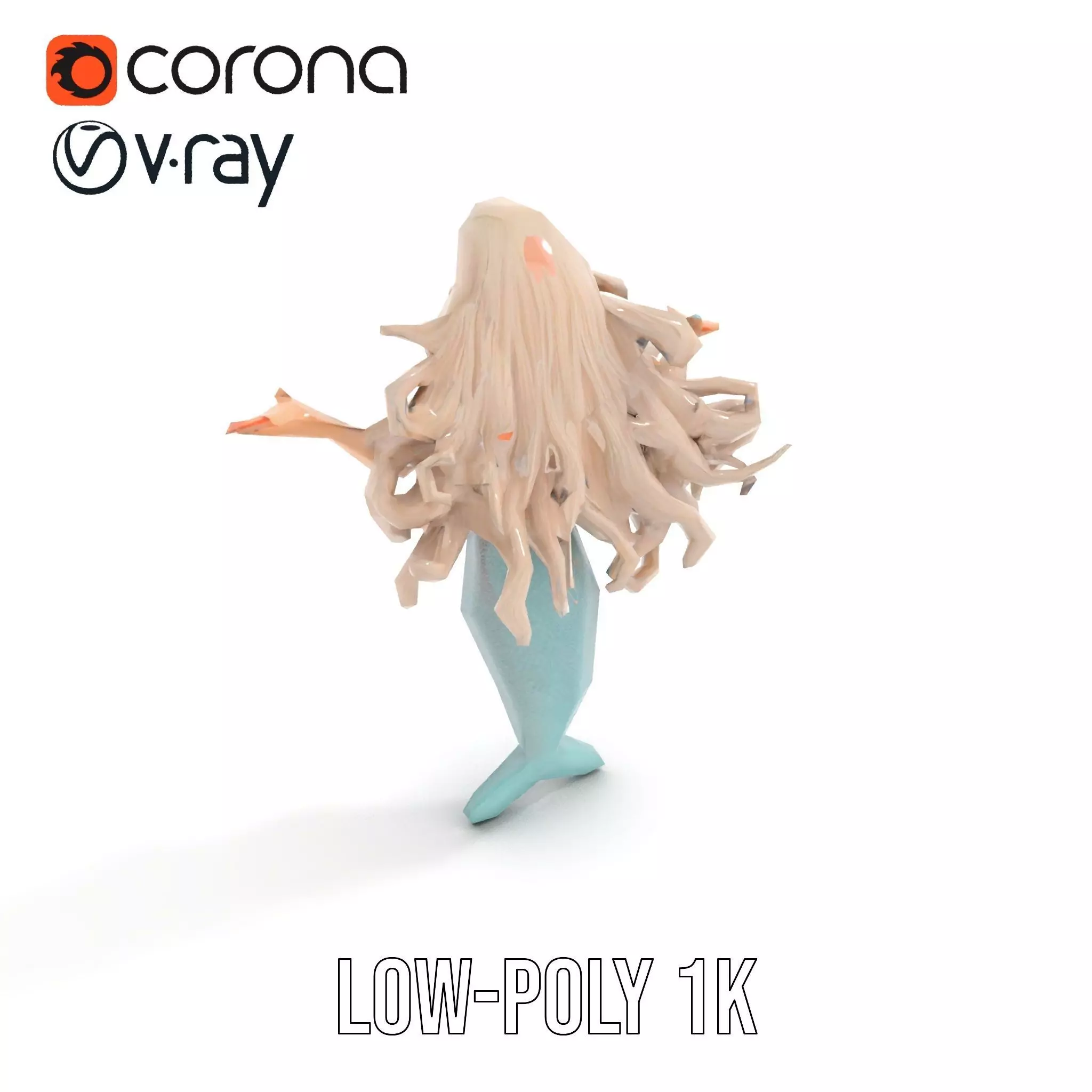 Elegant Mermaid Rigged and Animated Character Model Low-poly 3D model_20
