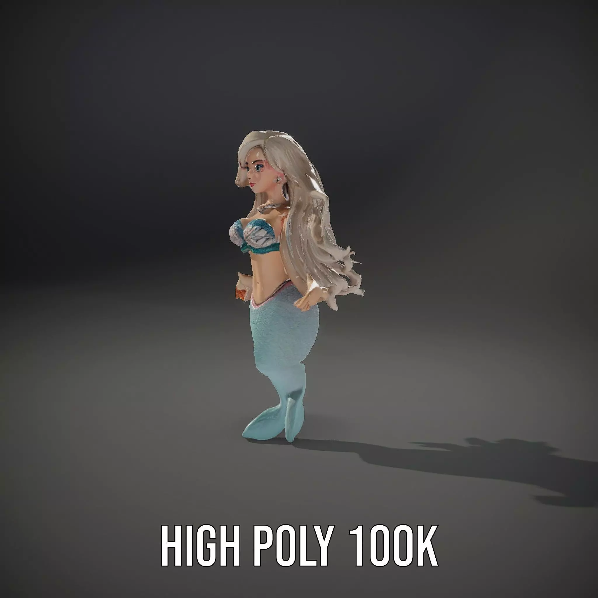 Elegant Mermaid Rigged and Animated Character Model Low-poly 3D model_15