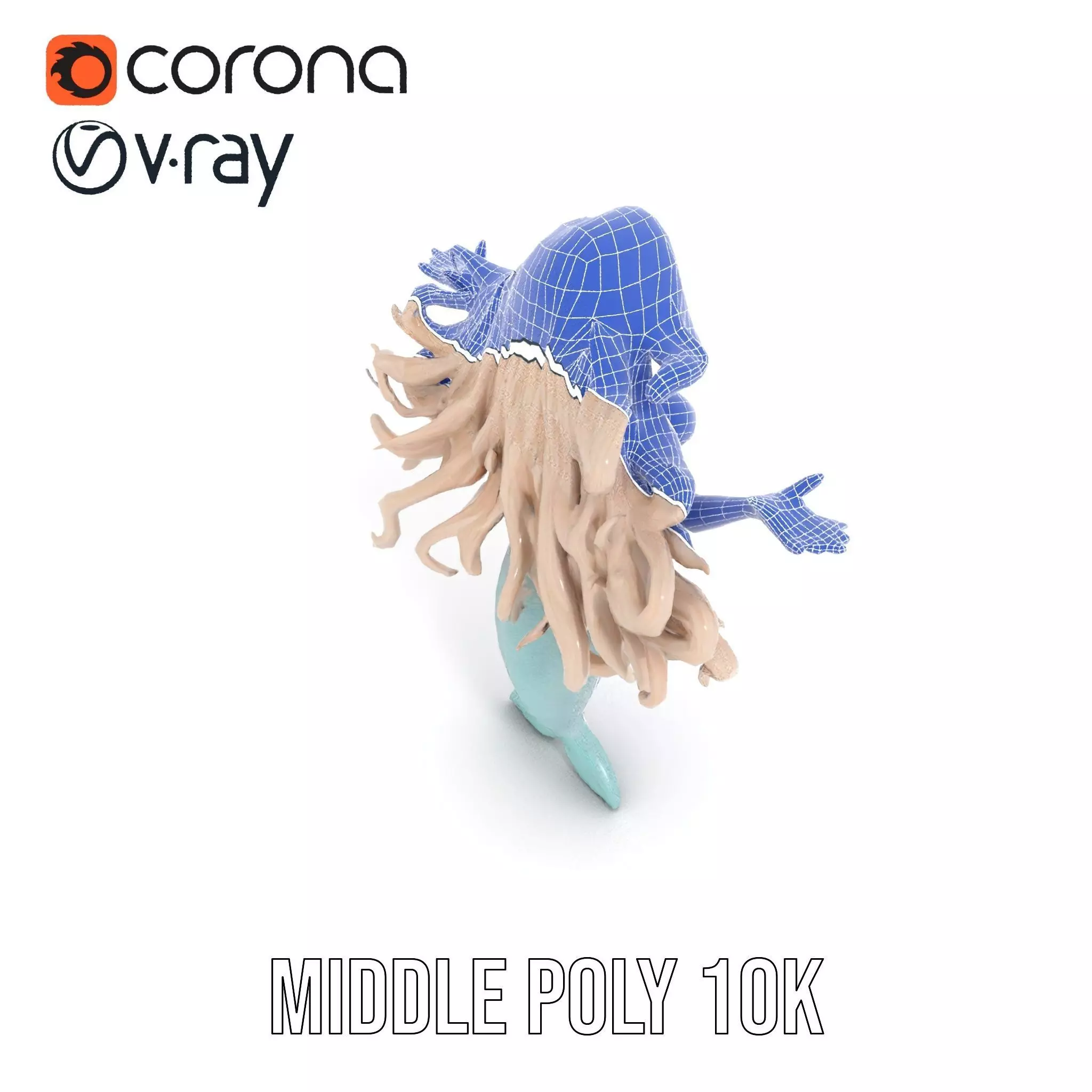 Elegant Mermaid Rigged and Animated Character Model Low-poly 3D model_27