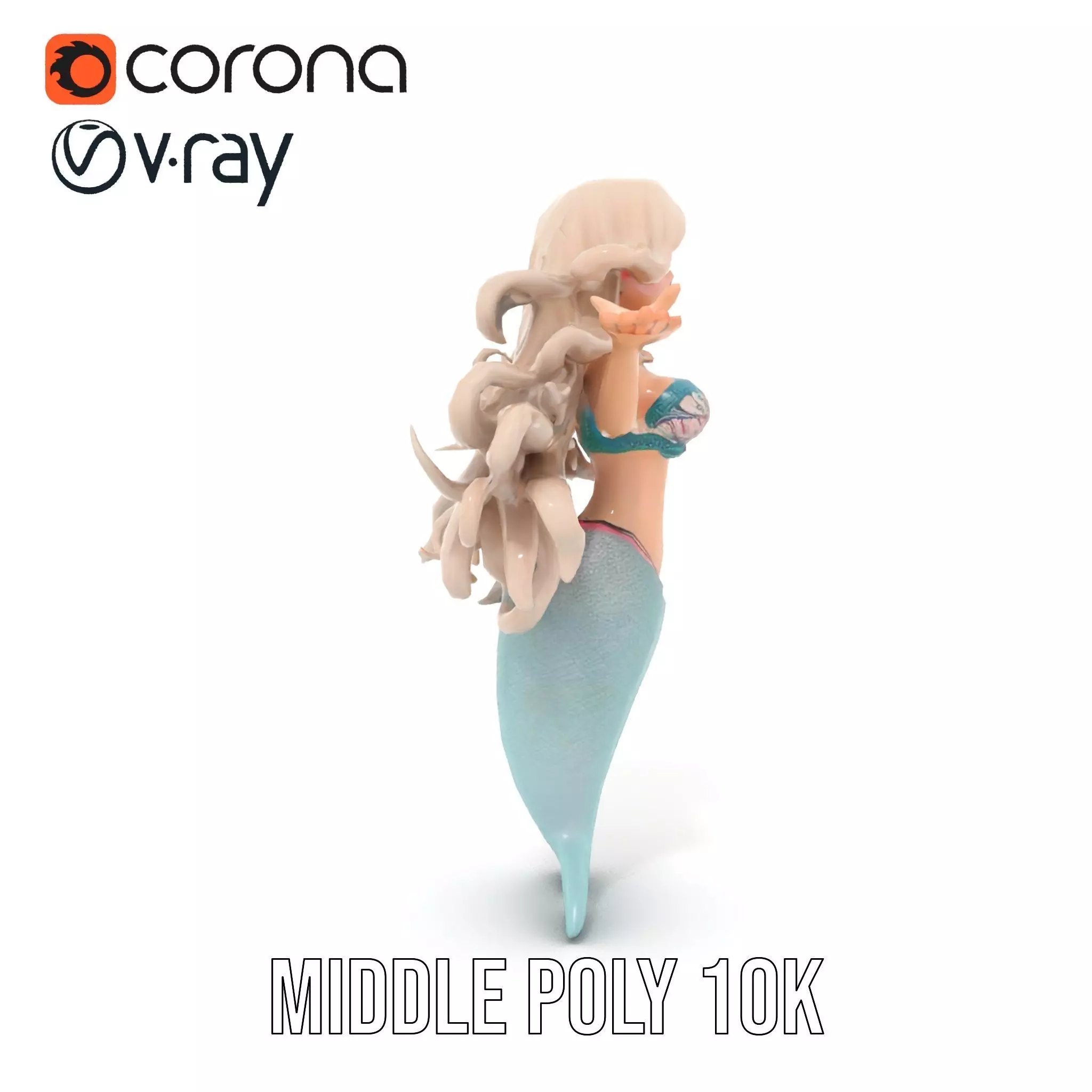 Elegant Mermaid Rigged and Animated Character Model Low-poly 3D model_16