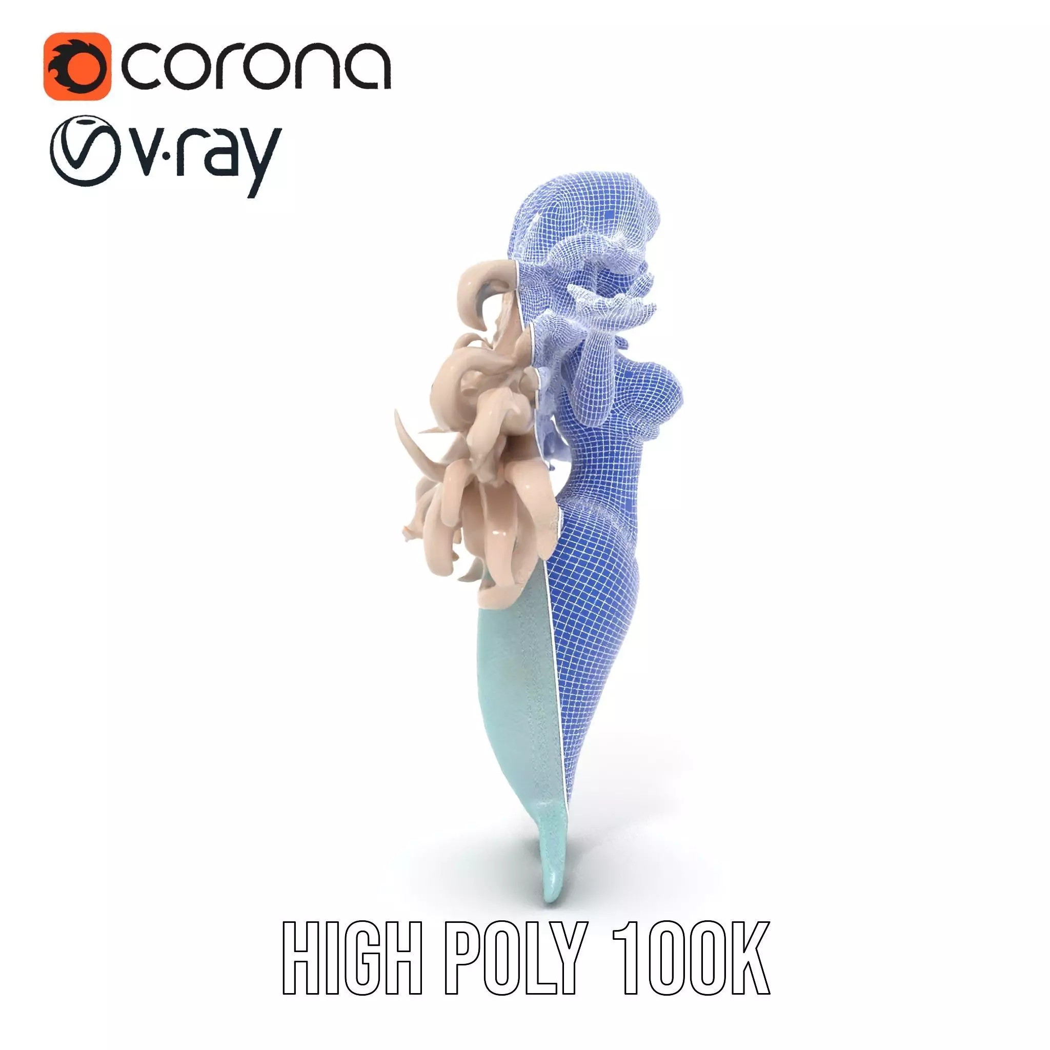 Elegant Mermaid Rigged and Animated Character Model Low-poly 3D model_34