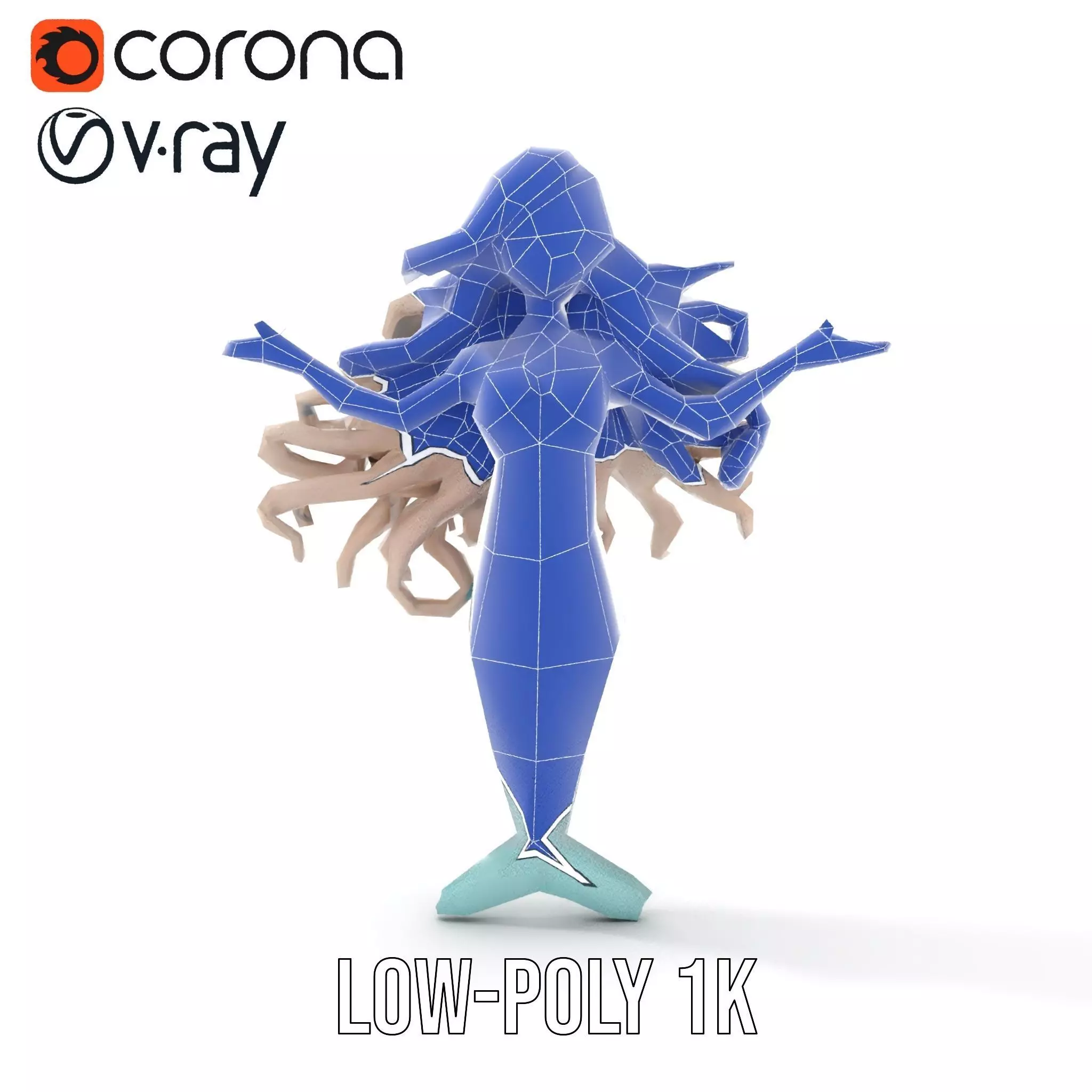 Elegant Mermaid Rigged and Animated Character Model Low-poly 3D model_25