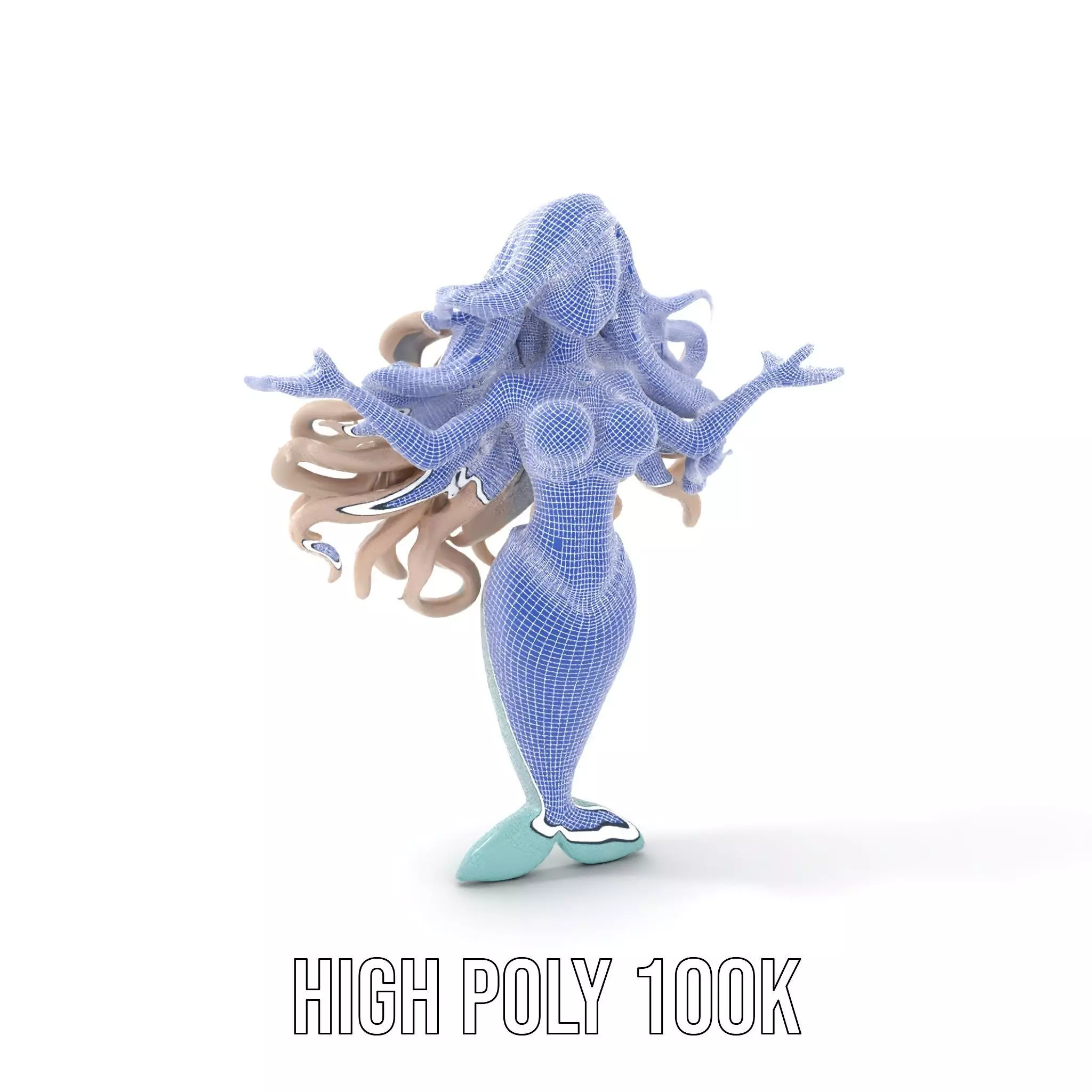 Elegant Mermaid Rigged and Animated Character Model Low-poly 3D model_5