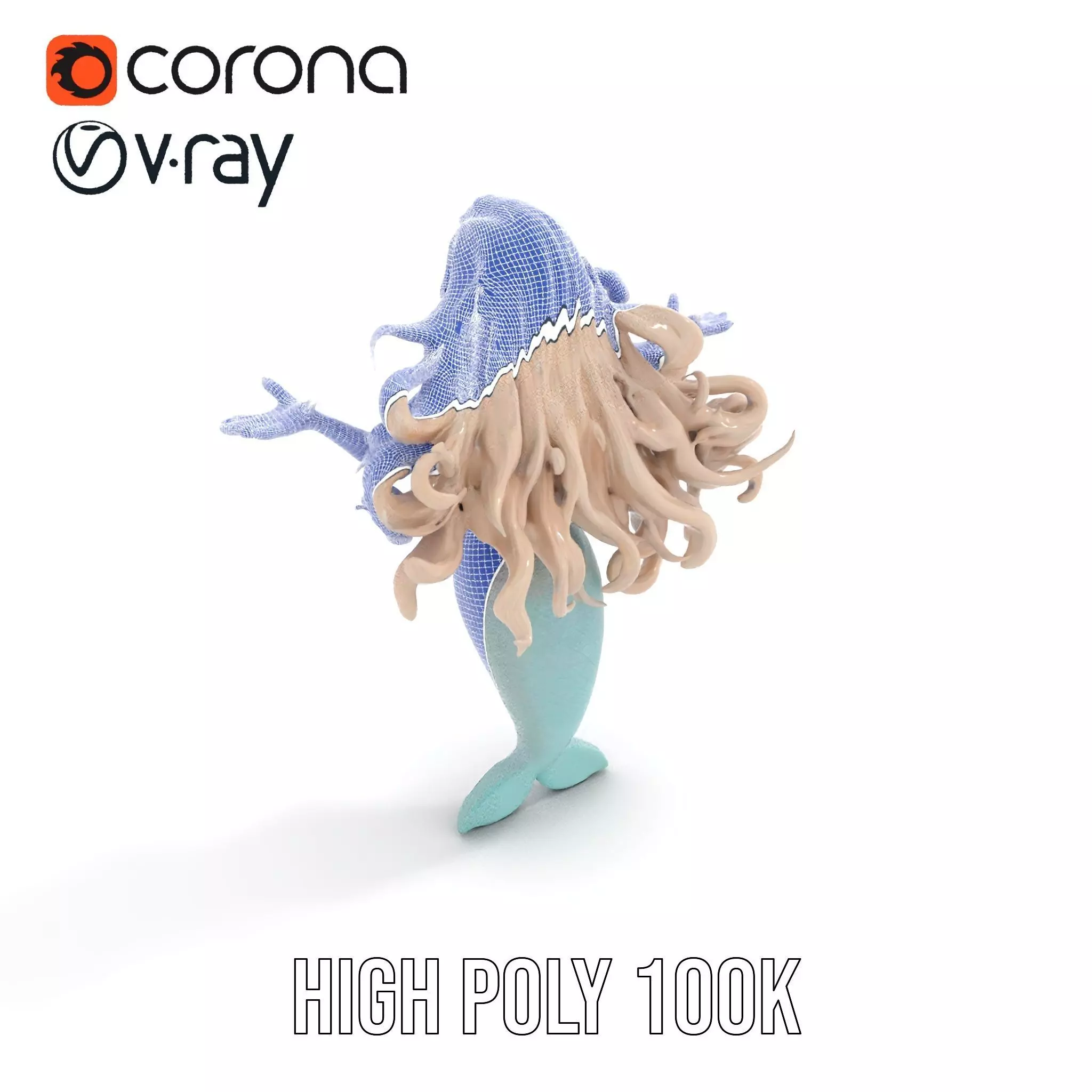 Elegant Mermaid Rigged and Animated Character Model Low-poly 3D model_36