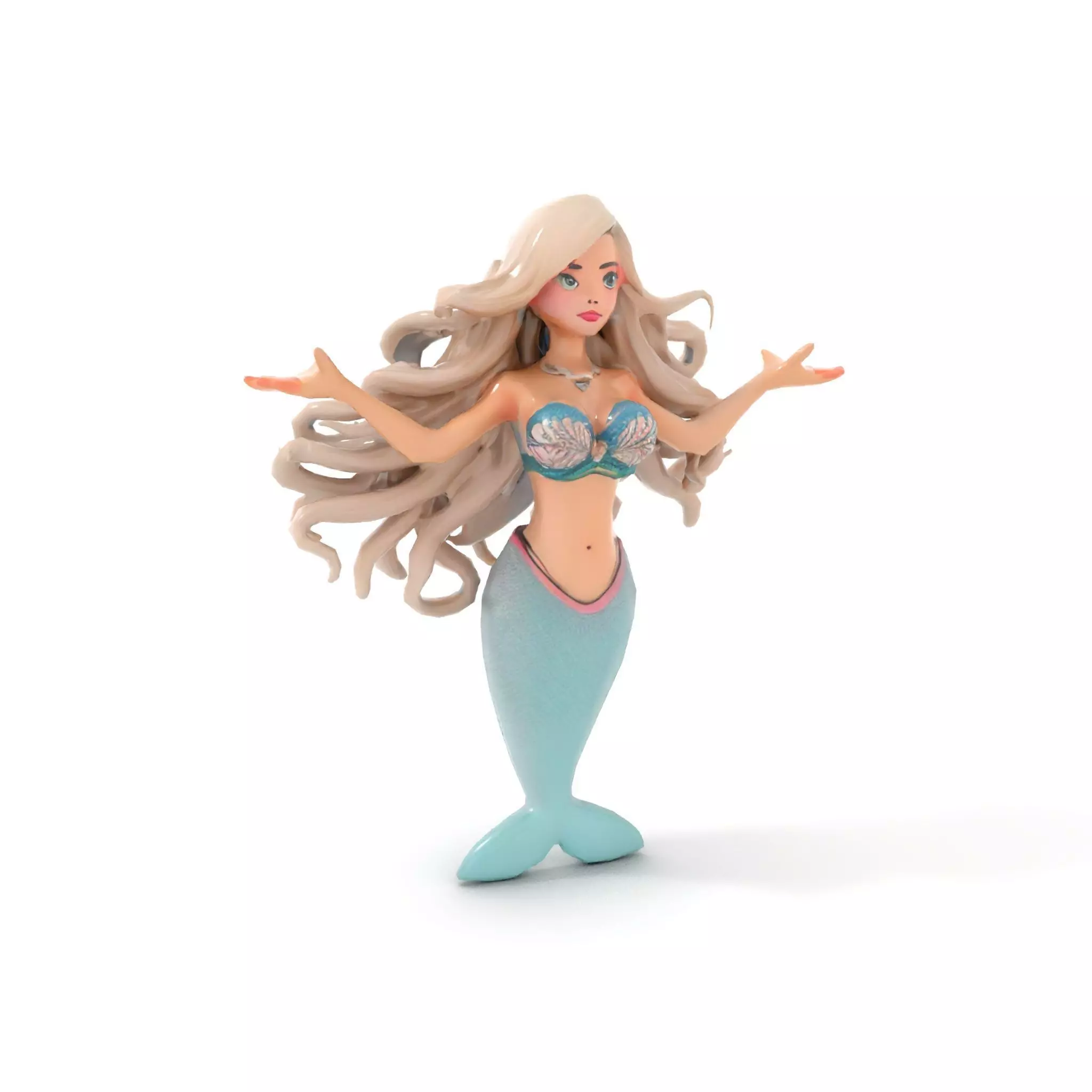 Elegant Mermaid Rigged and Animated Character Model Low-poly 3D model_10
