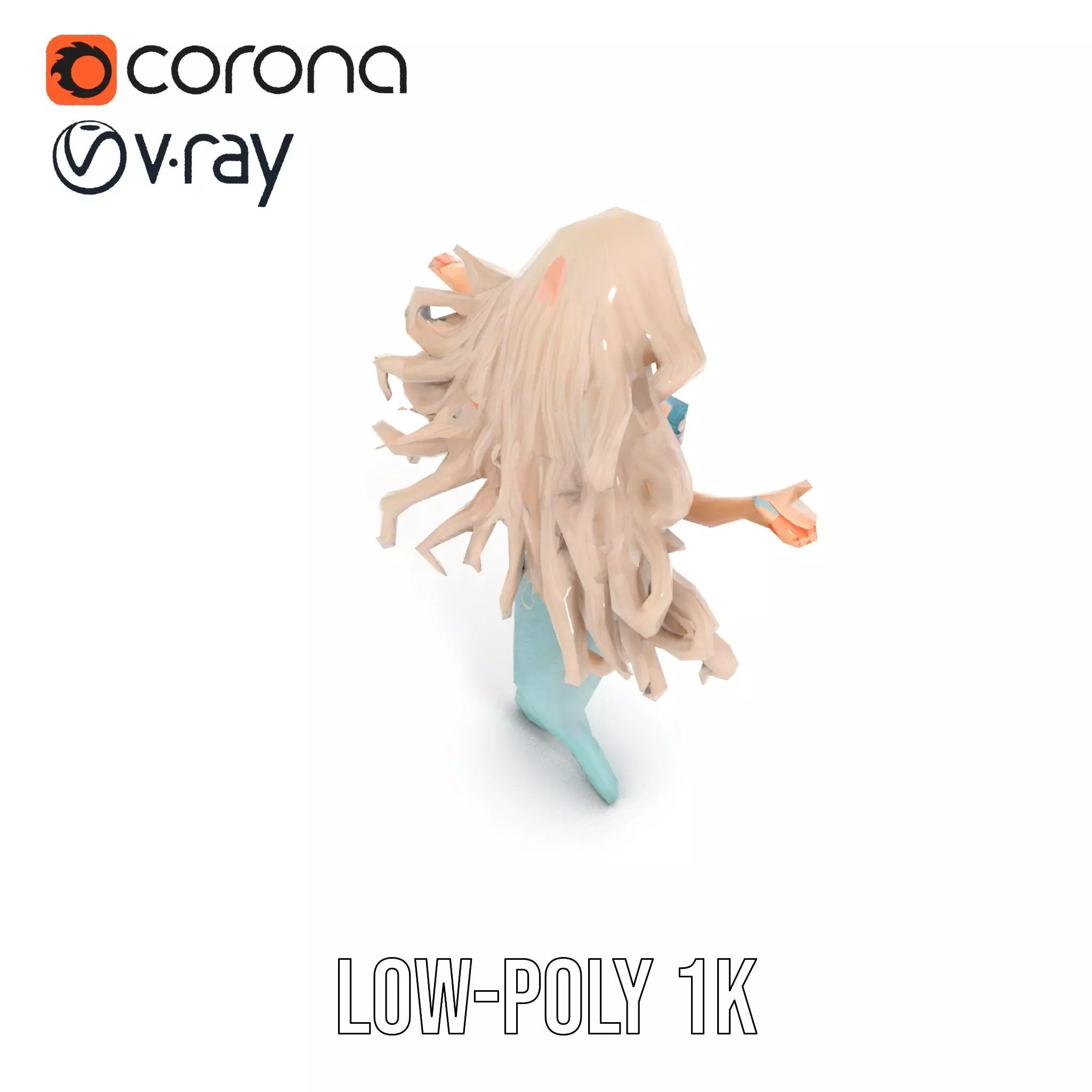 Elegant Mermaid Rigged and Animated Character Model Low-poly 3D model_9