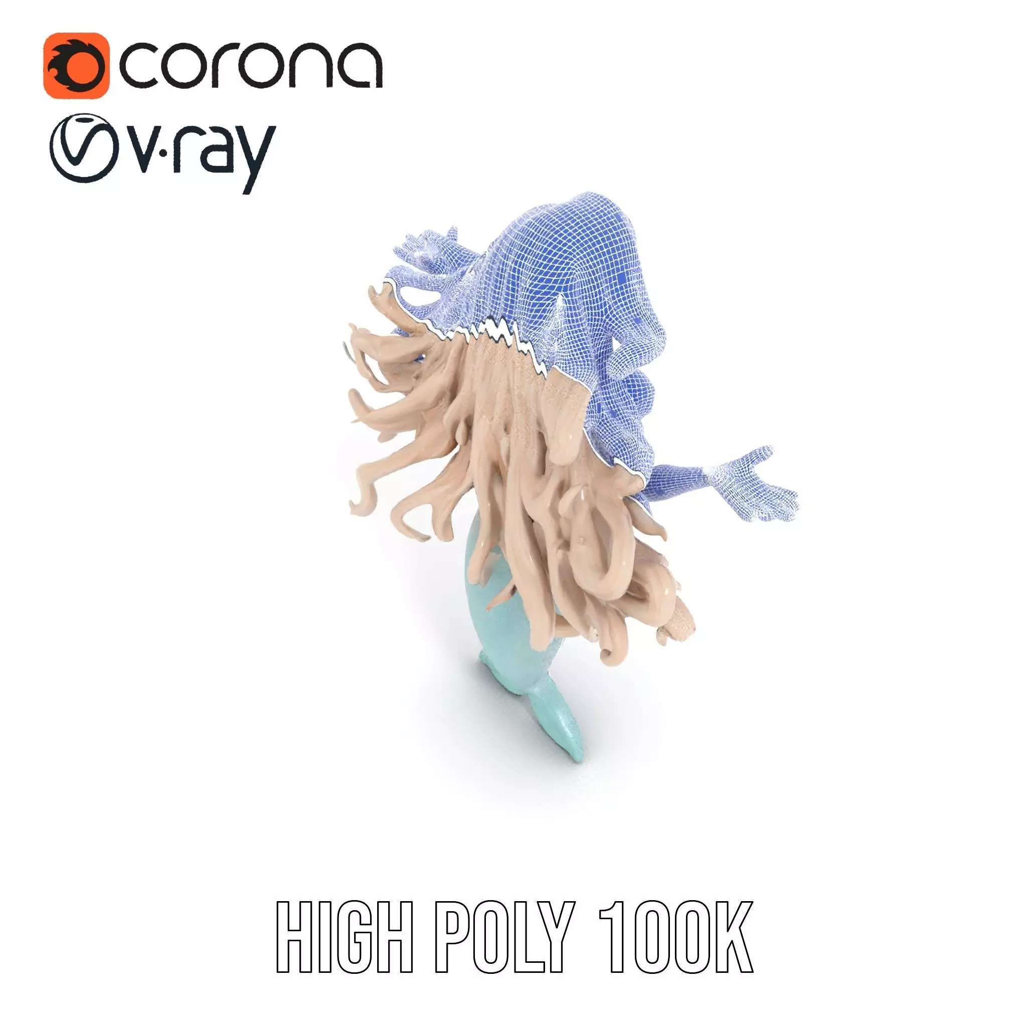 Elegant Mermaid Rigged and Animated Character Model Low-poly 3D model_32