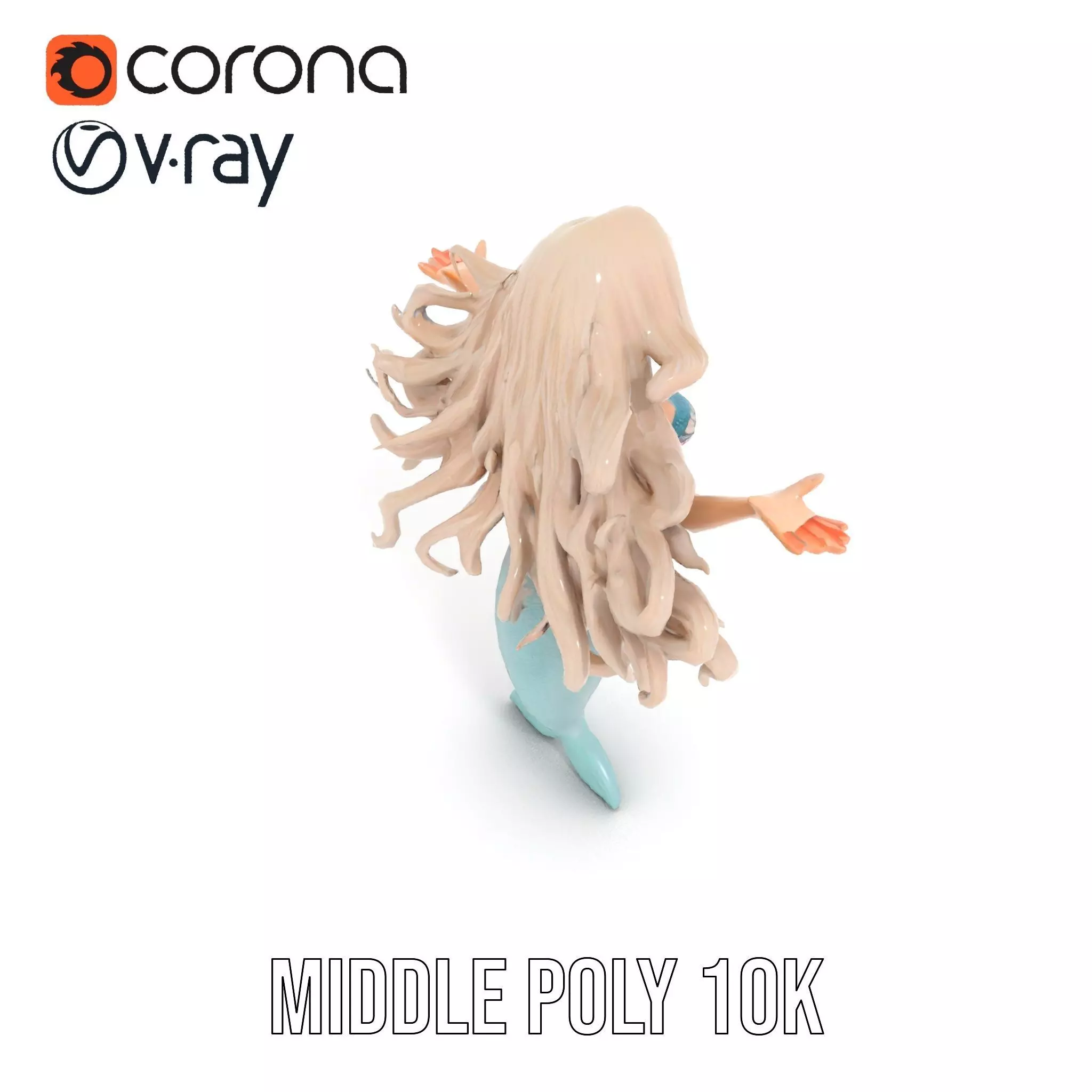 Elegant Mermaid Rigged and Animated Character Model Low-poly 3D model_22