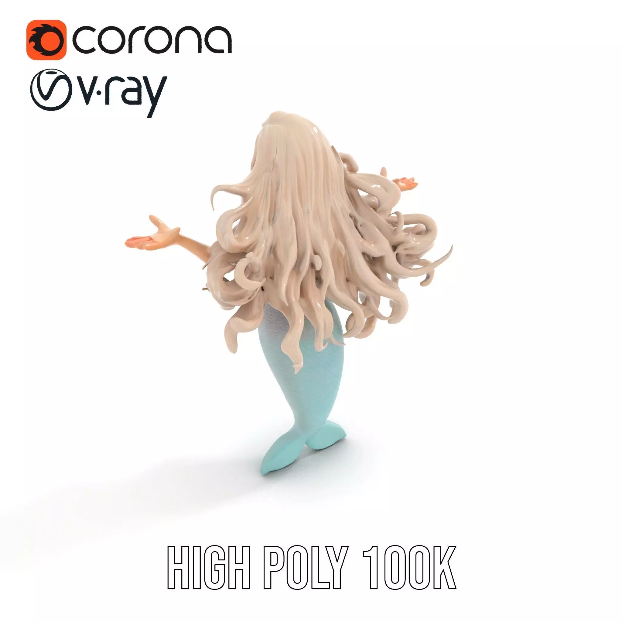 Elegant Mermaid Rigged and Animated Character Model Low-poly 3D model_12