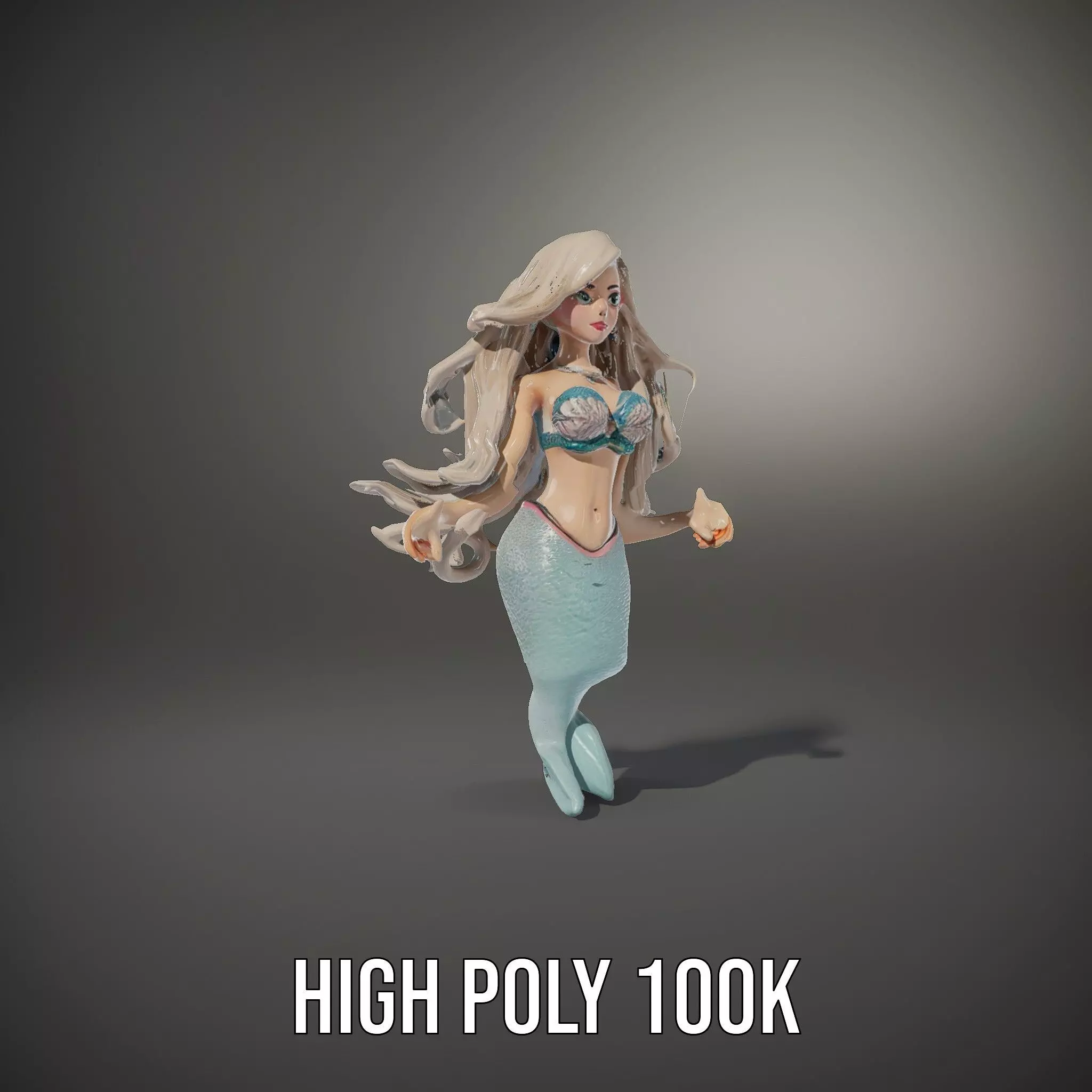 Elegant Mermaid Rigged and Animated Character Model Low-poly 3D model_21