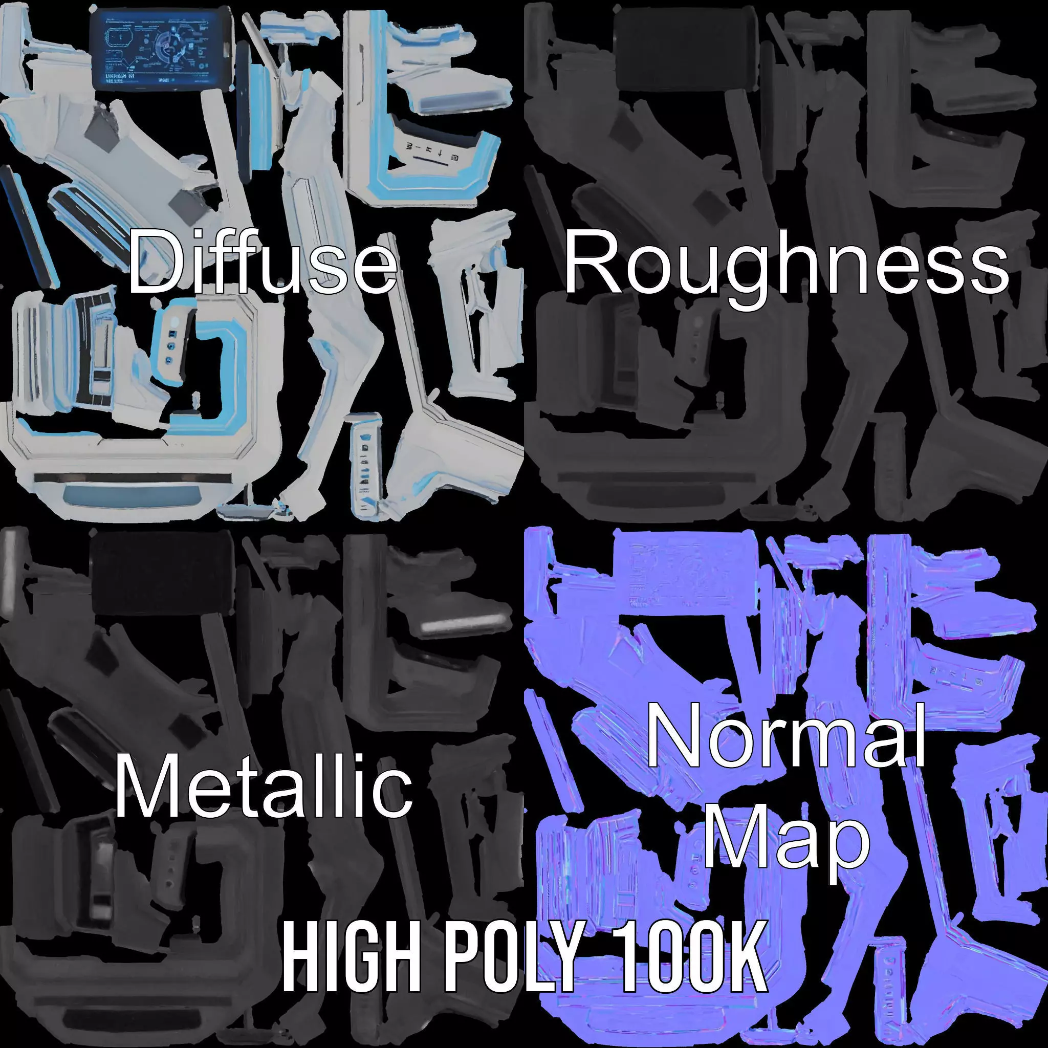 Futuristic Control Panel Model Pack with LED Display Low-poly 3D model_4