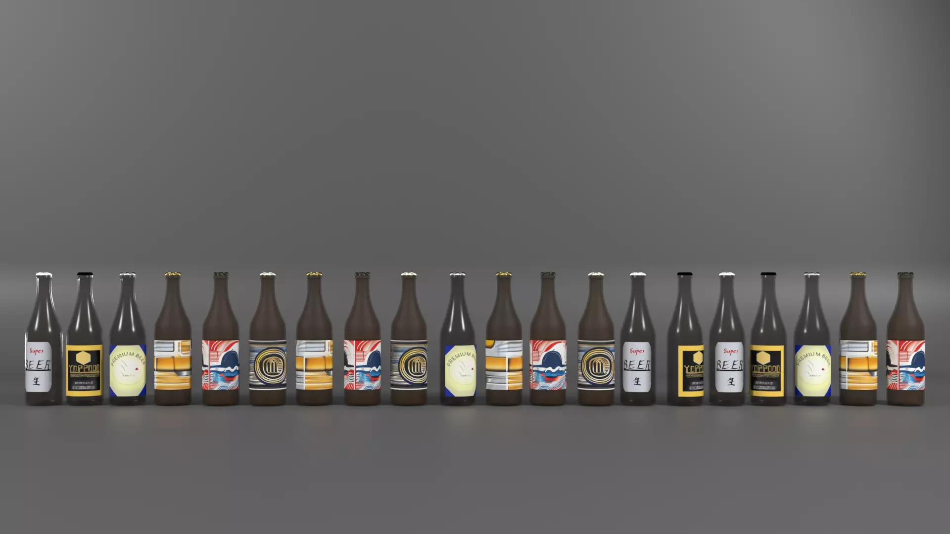 Japanese Sake Bottle Row 20 bottles Low-poly 3D model_2