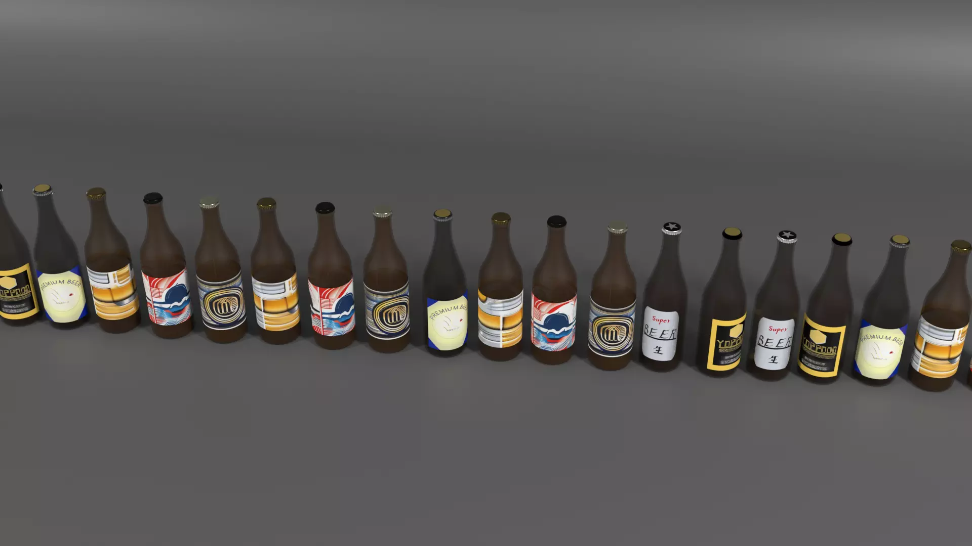 Japanese Sake Bottle Row 20 bottles Low-poly 3D model_1