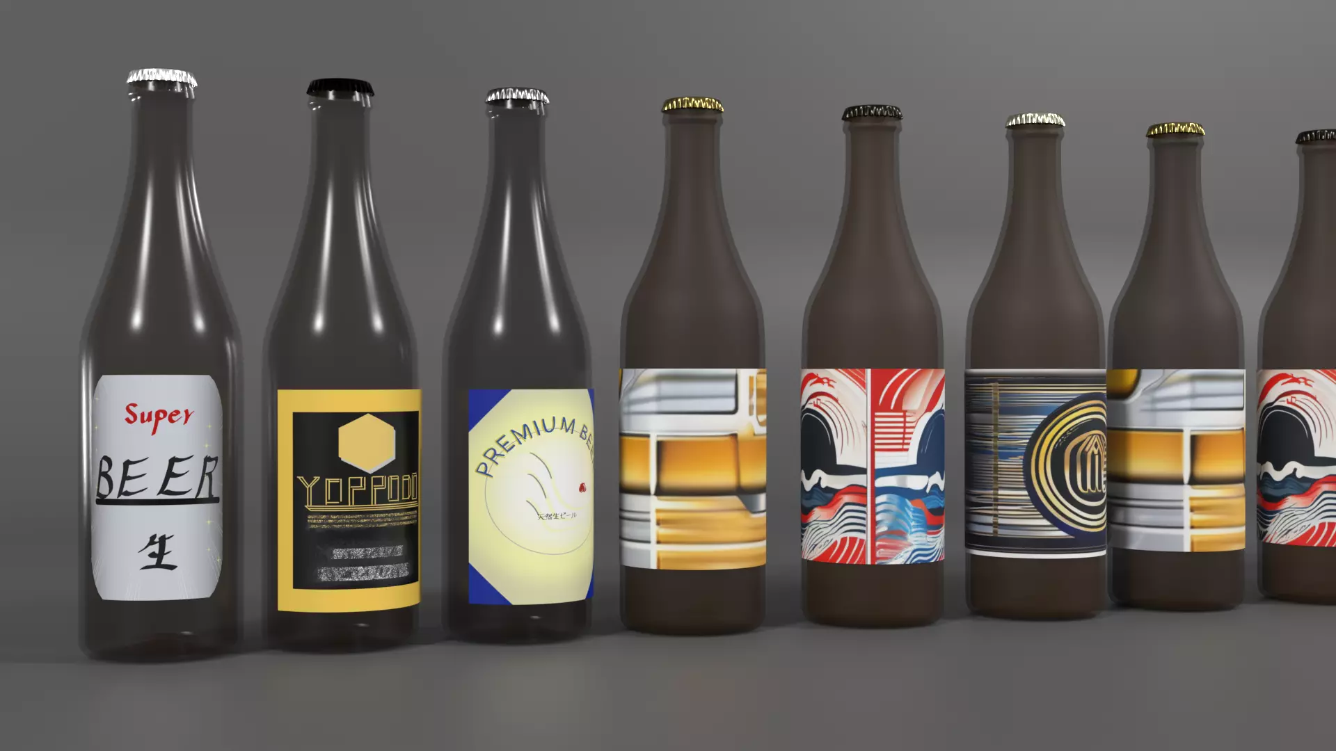 Japanese Sake Bottle Row 20 bottles Low-poly 3D model_3