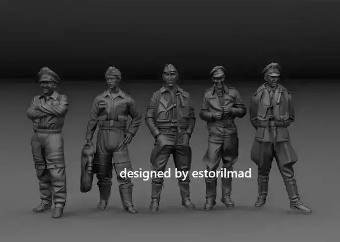 WW2 PACK OF 5 GERMAN LUFTWAFFE PILOTS BATTLE OF ENGLAND 3D print model