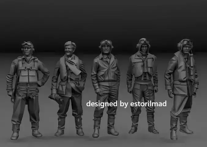 WW2 PACK OF 5 BRITISH RAF PILOTS BATTLE OF BRITAIN 3D print model