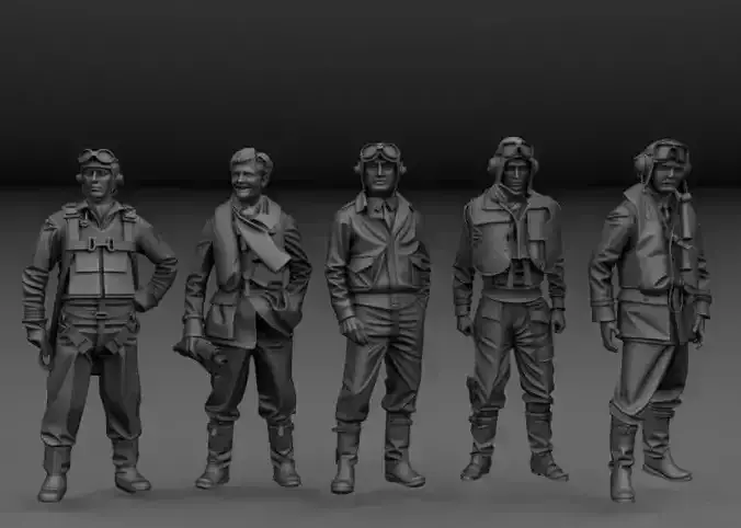 WW2 PACK OF 5 BRITISH RAF PILOTS BATTLE OF BRITAIN 3D print model