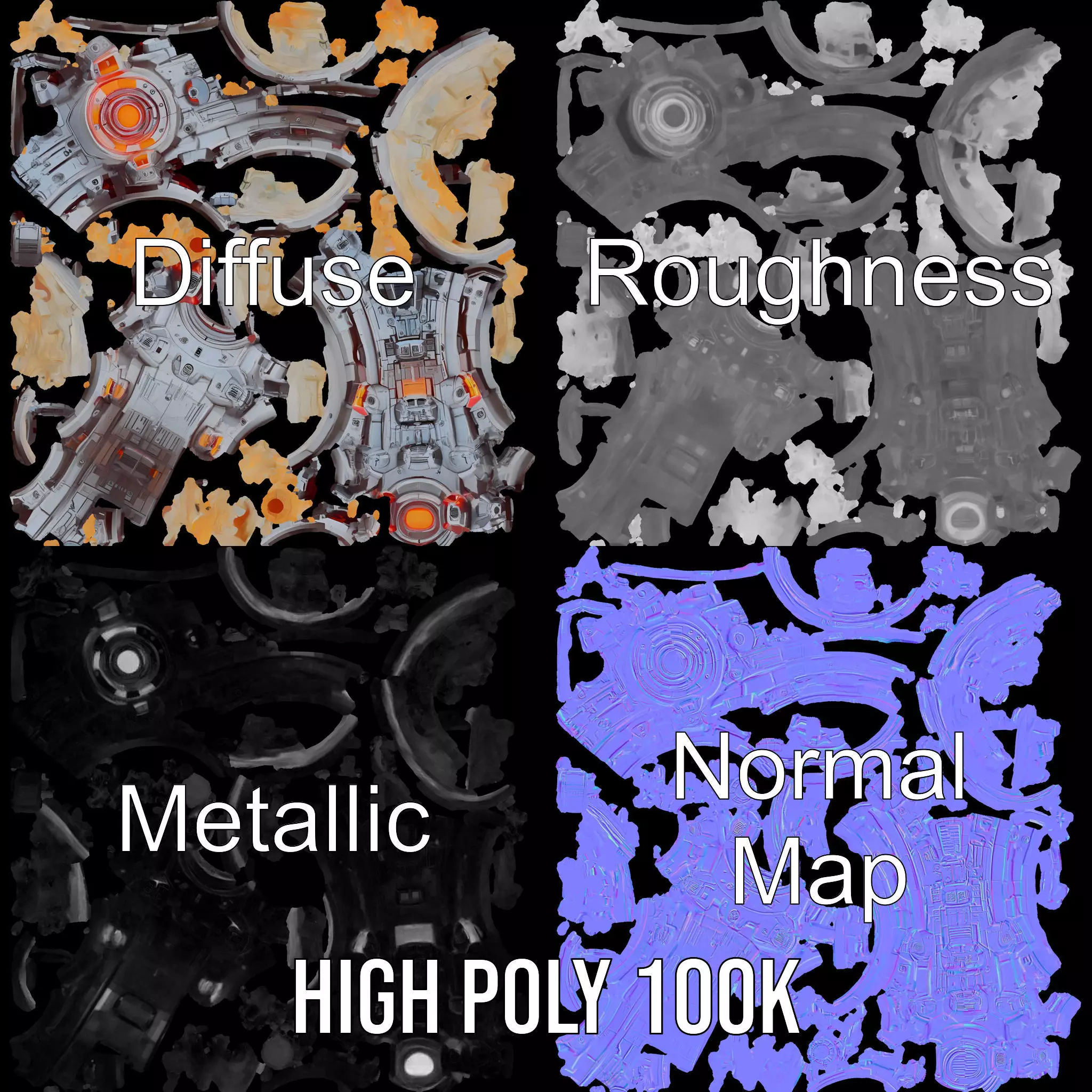 Futuristic SciFi Mechanical Orb Model Pack Low-poly 3D model_4