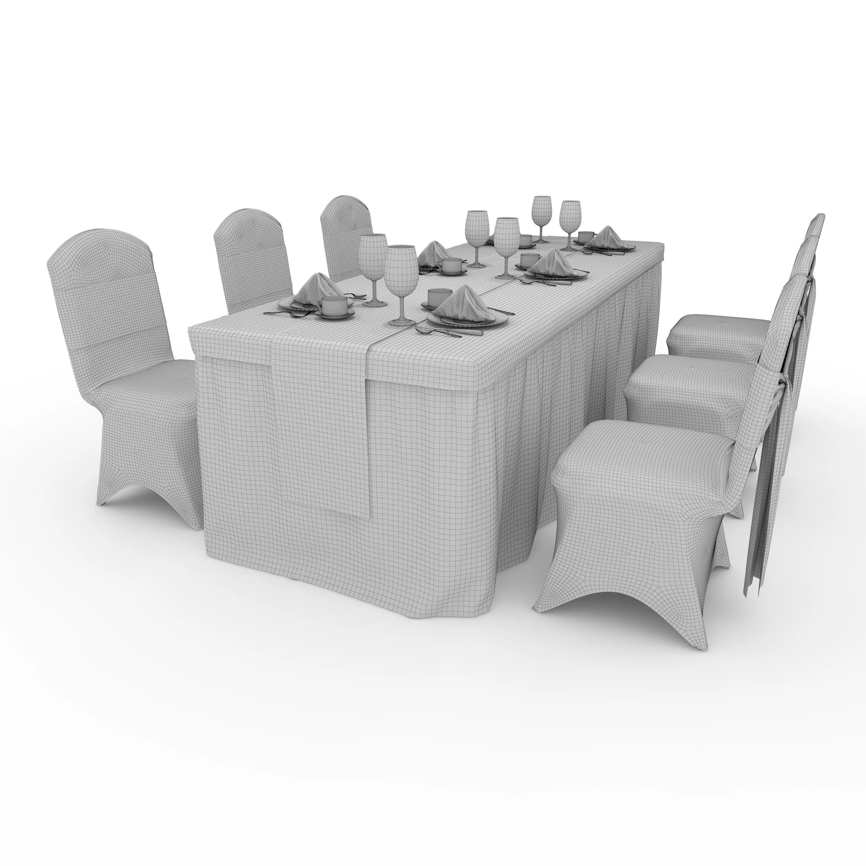 Banquet Table and Chair 134 3D model_9