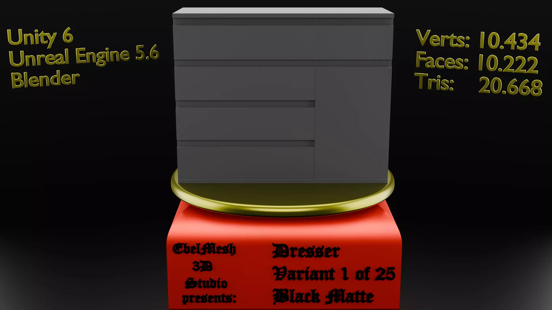 Dresser - Variant 1 of 25 - Black Matte Low-poly 3D model_0