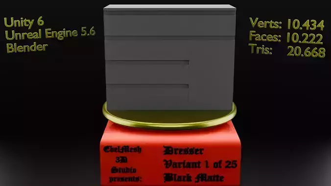 Dresser - Variant 1 of 25 - Black Matte Low-poly 3D model