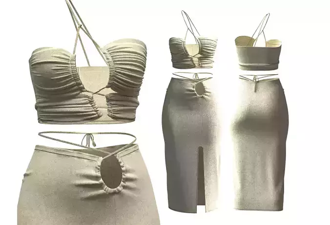 Lily Draw Cutout Knit Top and Skirt with Drawstring 3D Model Low-poly 3D model