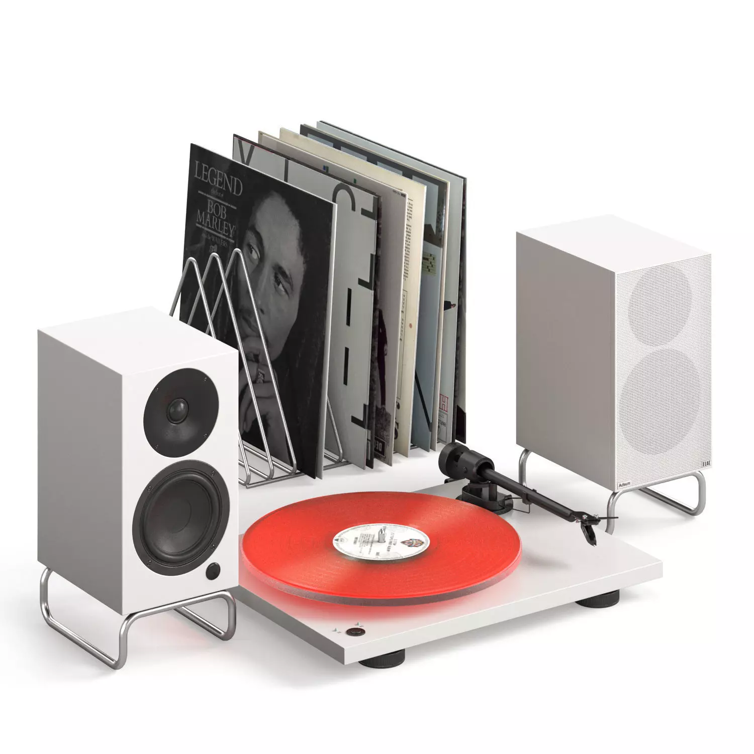 Vinyl player Pro-Ject T1 with speakers ELAC white color 3D model