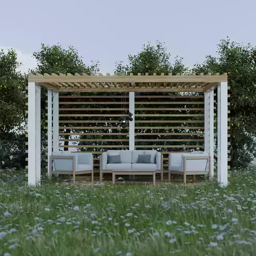 Modern Wooden and White Pergola 3D Model