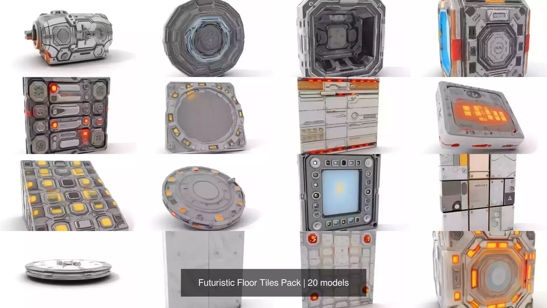 Futuristic Floor Tiles Pack 3D Model Collection_0