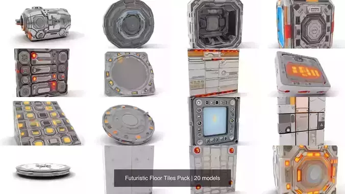 Futuristic Floor Tiles Pack 3D Model Collection