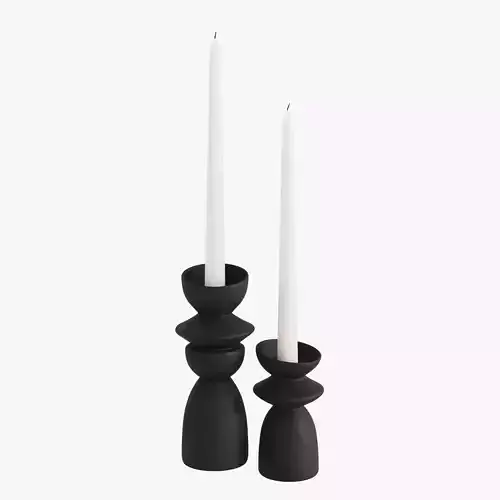 Stoneware Candleholder with Candle 3D model