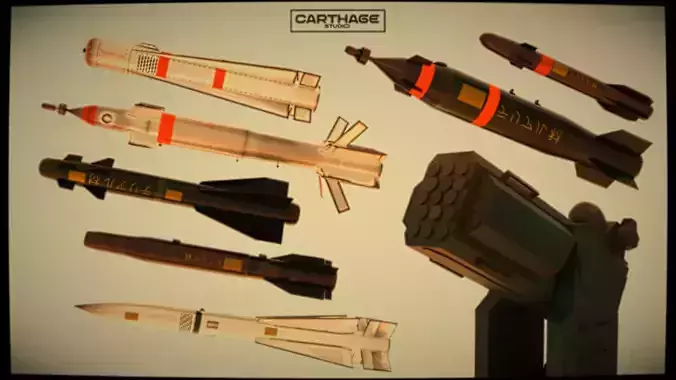 Modular lowpoly Missile and Launcher Pack Low-poly 3D model