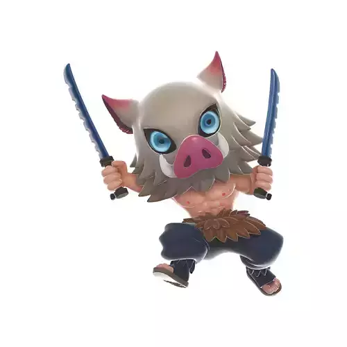 Chibi Inosuke Hashibira Dual Sword Boar Mask Figurine 3D print model