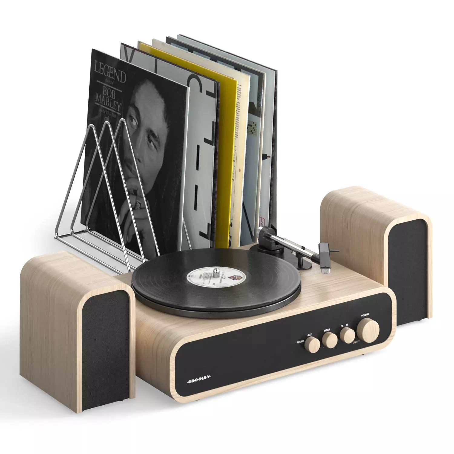 Crosley GIG Vinyl Turntable with speakers and Records 3D model_0