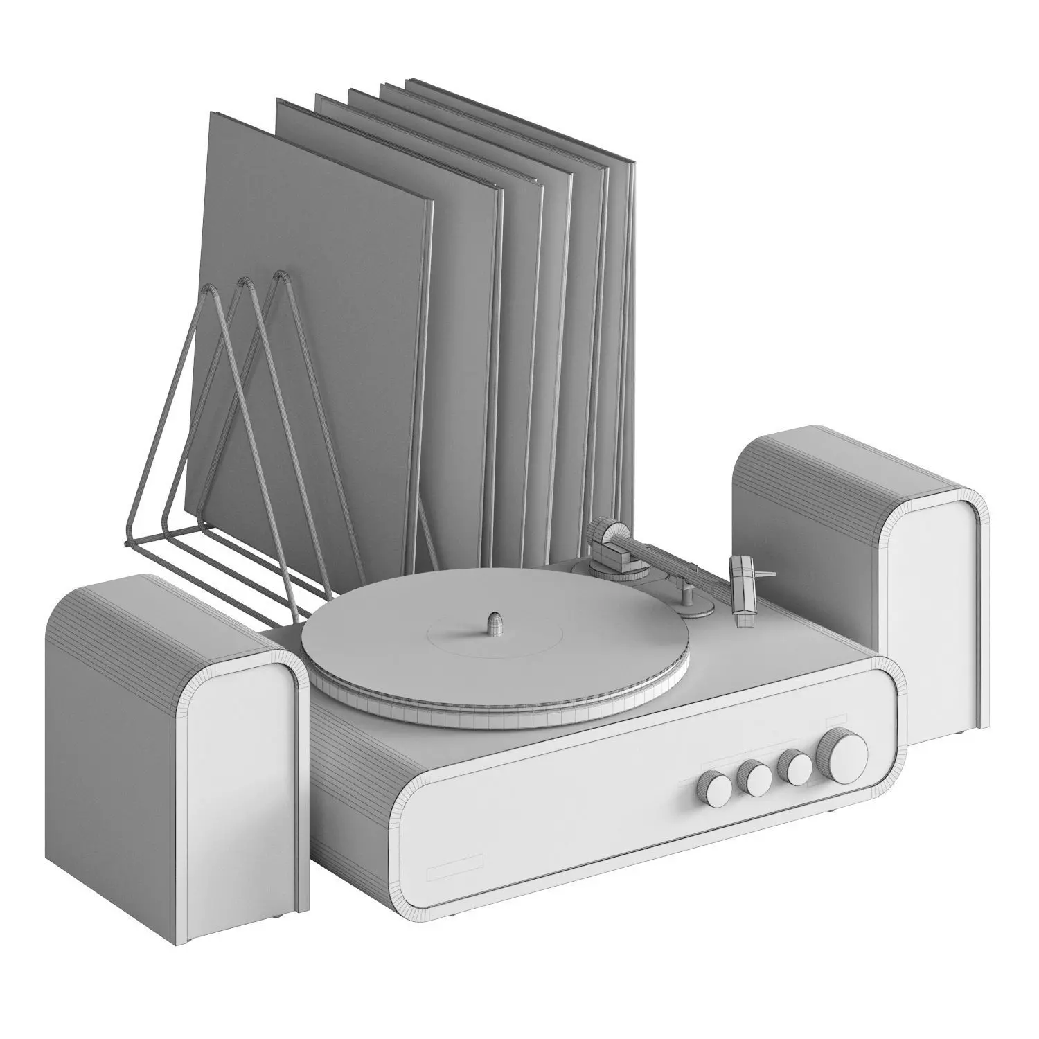Crosley GIG Vinyl Turntable with speakers and Records 3D model_6