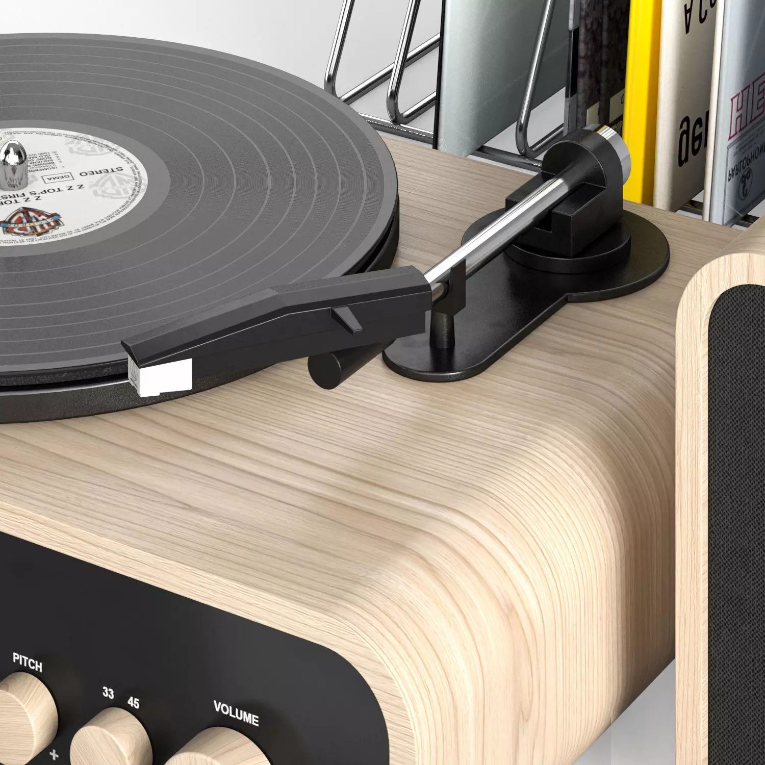 Crosley GIG Vinyl Turntable with speakers and Records 3D model_5