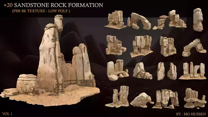 Realistic Sandstone Rock Pack  Low-poly 3D model