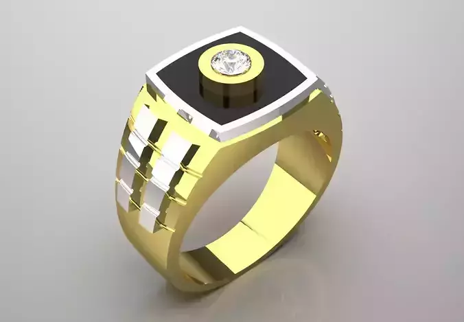 Two-tone man ring with turquoise and diamond model  mr0240