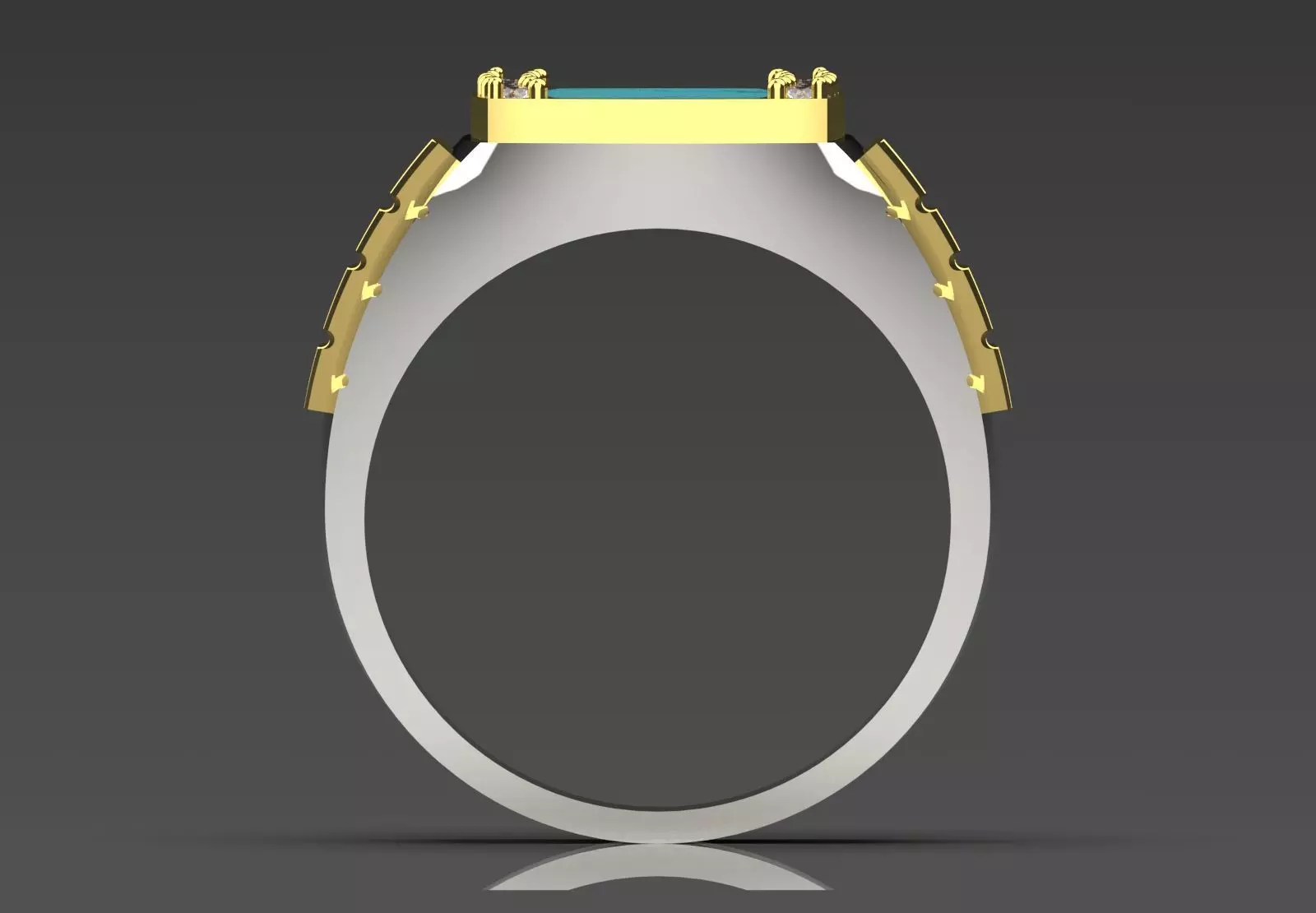 Two-tone man ring with turquoise and diamond model mr0241 3D print model_1