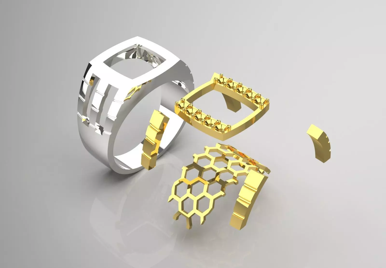 Two-tone man ring with turquoise and diamond model mr0241 3D print model_17