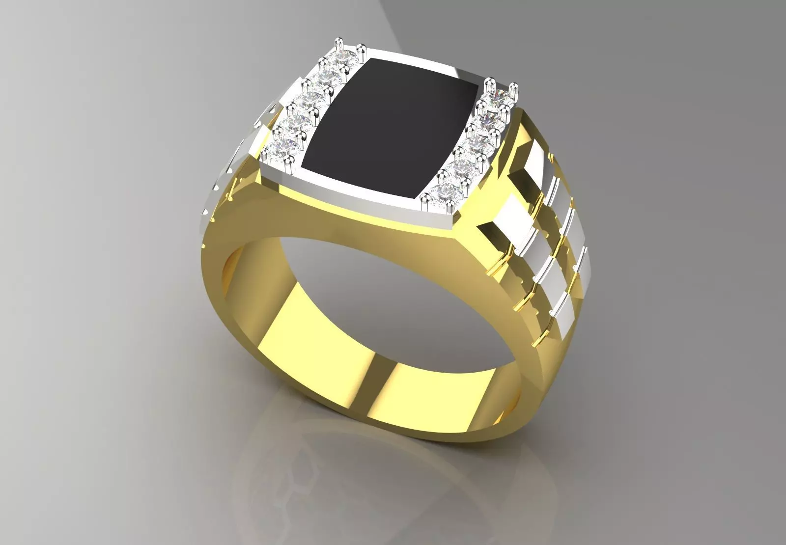 Two-tone man ring with turquoise and diamond model mr0241 3D print model_14