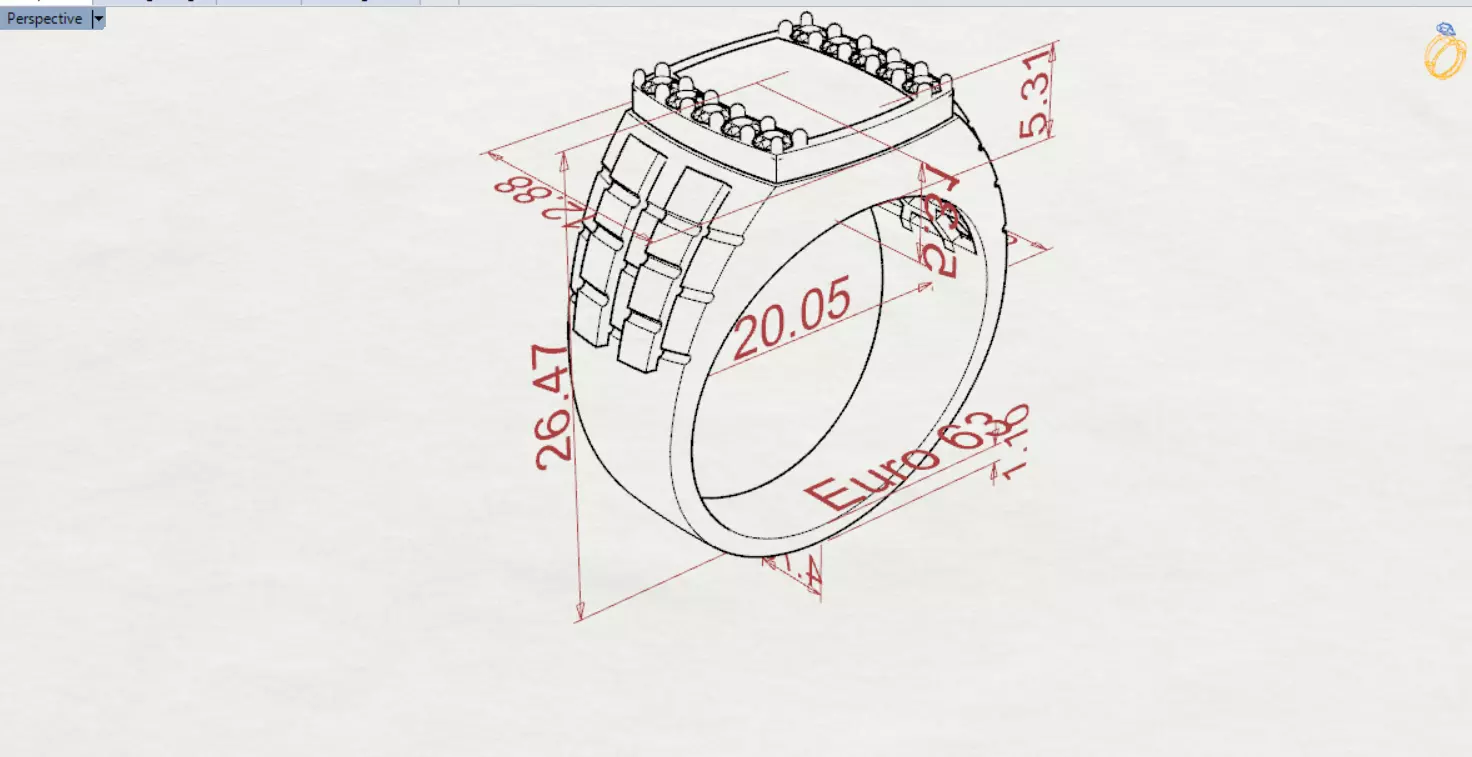 Two-tone man ring with turquoise and diamond model mr0241 3D print model_22