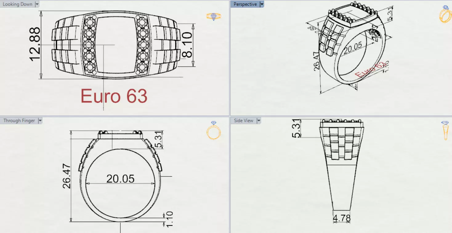 Two-tone man ring with turquoise and diamond model mr0241 3D print model_21