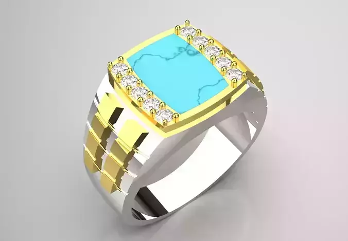 Two-tone man ring with turquoise and diamond model mr0241 3D print model
