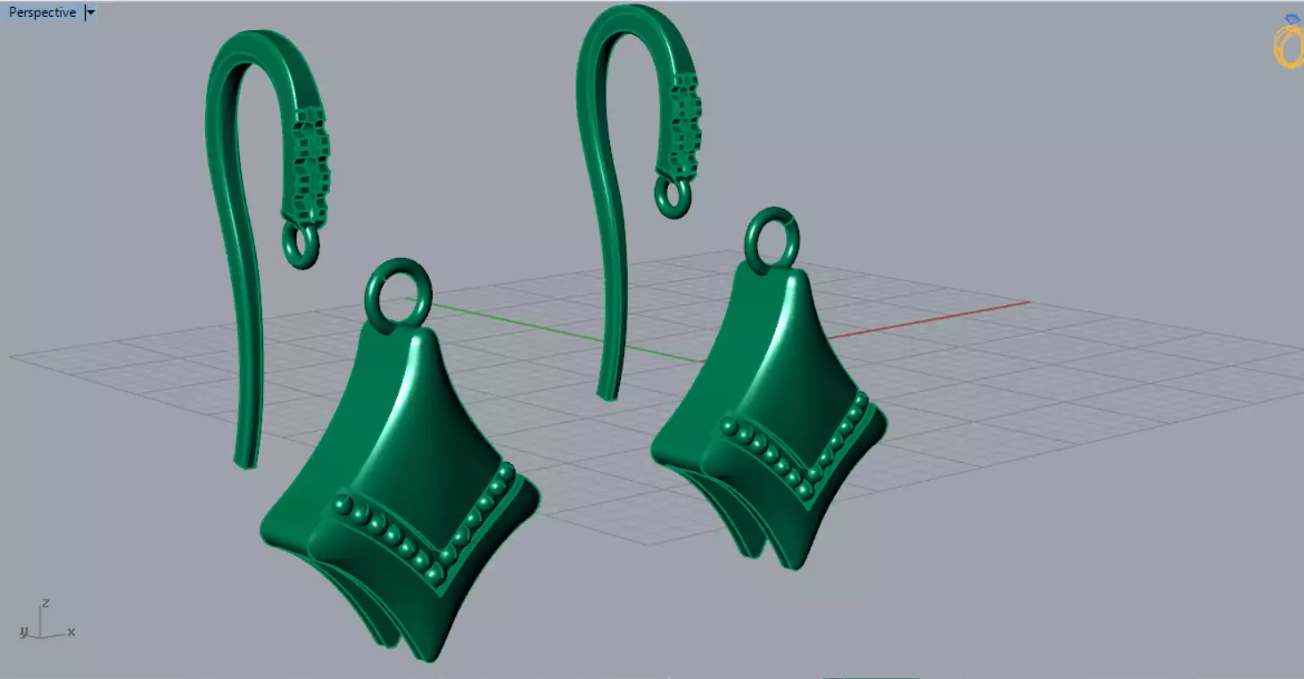 Teardrop-shaped dangle earrings seashells diamonds model je0109 3D print model_7